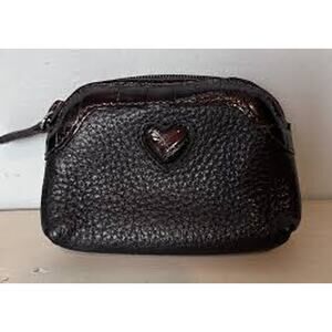 BRIGHTON Pebbled Leather Micro Mini Coin Purse Heart Change Black TINY CUTE